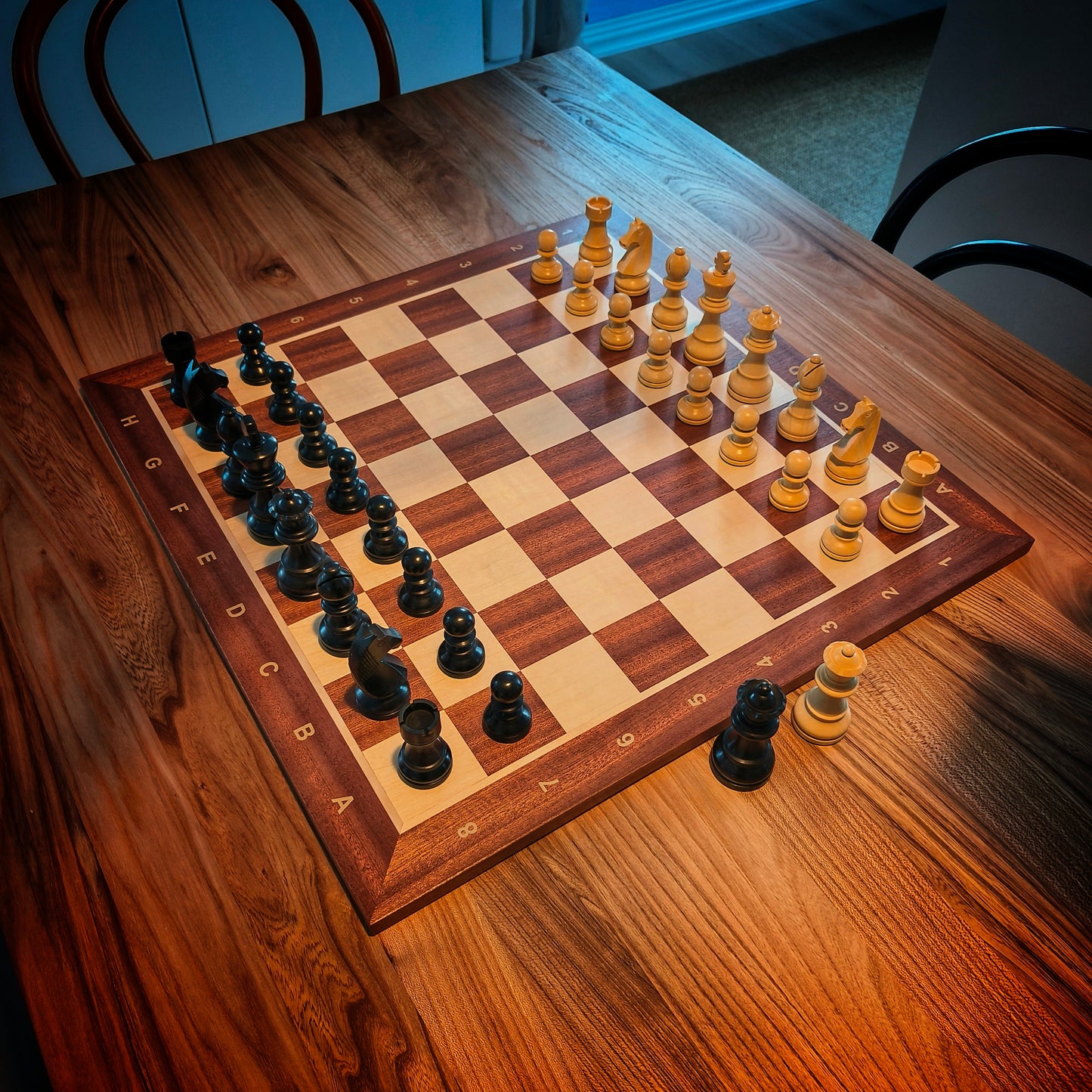 Chess Board MAHOGANY & Chess Pieces GERMAN STAUNTON BLACK