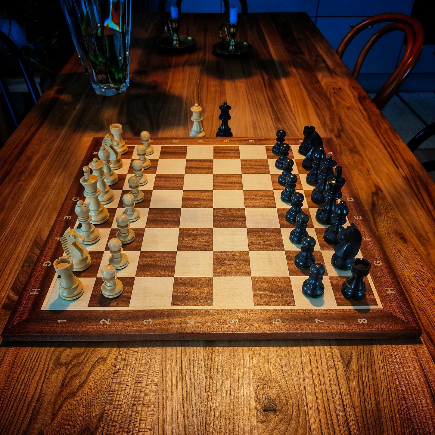 Chess Board MAHOGANY & Chess Pieces GERMAN STAUNTON BLACK