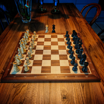 Chess Board MAHOGANY & Chess Pieces GERMAN STAUNTON BLACK