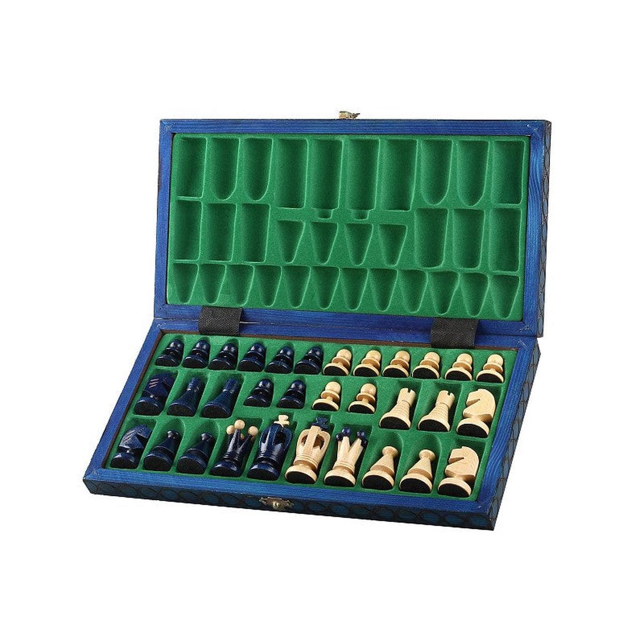 KING'S BLUE Shakkipeli | 38cm-Taitettava Perinteinen Shakkisetti-TiberianChess.fi
